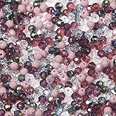 Songxi 1000pcs 4mm/6mm/8mm Purple Glass Beads for Jewelry Making, 10 Style 3 Size Crystal Beads for Bracelets Jewelry Making, Spacer Beads for Keychain Making Necklace Earring DIY Arts and Crafts