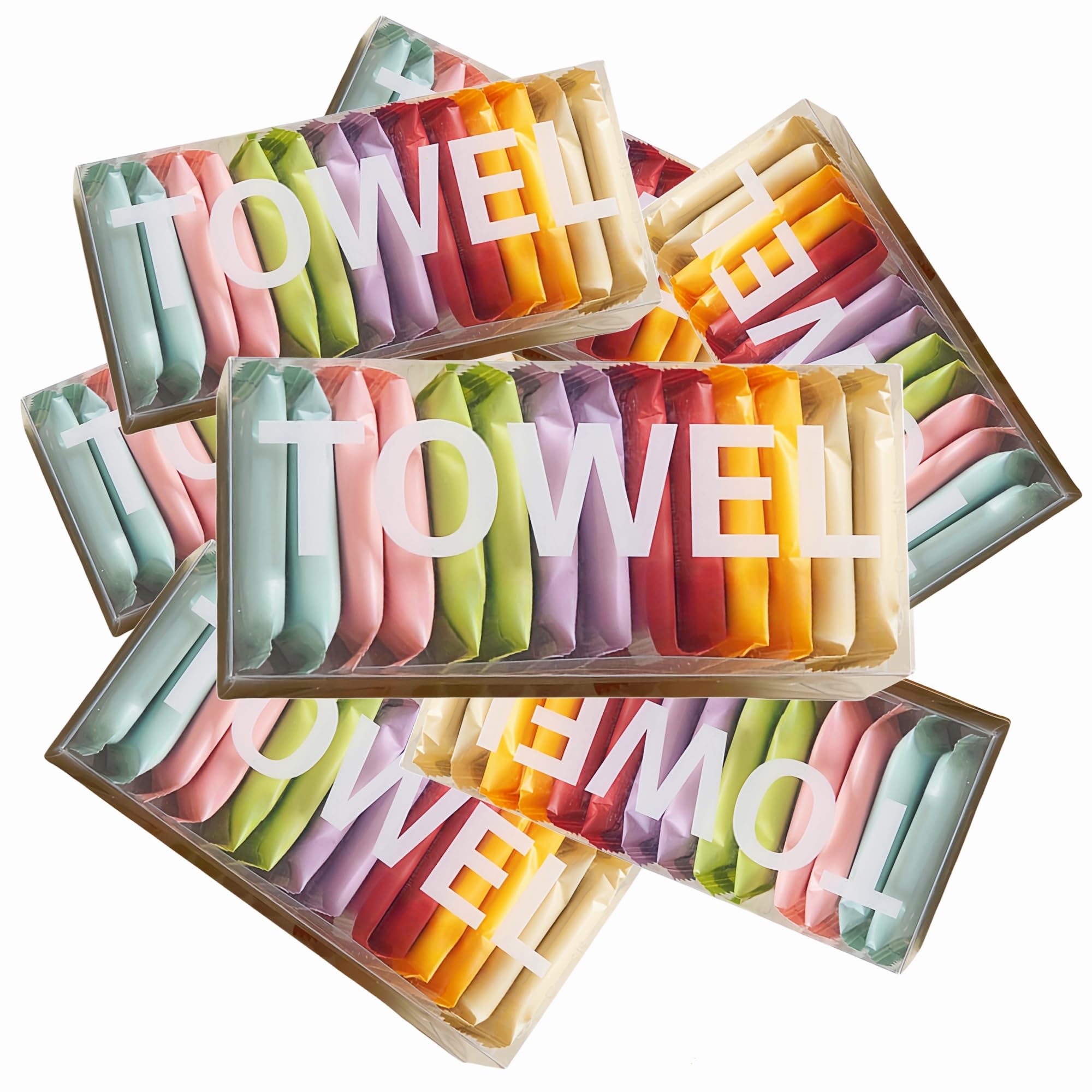 flintronic Compressed Towel, 70PCS Portable Face Towel, Disposable Mini Cotton Tissue for Travel, Beauty Salon, Camping, Hiking, Home and Outdoor Sports (28 x 24 cm，Multi-color)