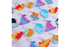 JDSTY Halloween Party Favors for Kids, 24 Pack Halloween Fidget Sensory Pop Toys for Halloween Goodie Bag Stuffers with Keychain for Kids Boys Girls for Halloween Treat Bags Gifts Stress Relief
