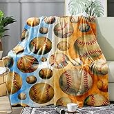 Baseball Throw Blanket 50x60 - Soft Flannel Fleece, Boys Sports Room Decor, Cozy Kids Couch & Bed Gift, Watercolor Red Stitching
