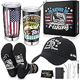 Fingertip WD Fishing Gifts for Men Funny Birthday Gifts with Baseball Cap Socks Stainless Steel Tumbler for Dad Boys Son Husband Boyfriend