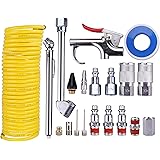 WYNNsky Air Compressor Kit, 1/4 Inch NPT Air Tool Kit with 1/4 Inch x 25Ft Coil Nylon Hose/Tire Gauge - 20 Pieces