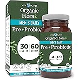 Vital Planet - Organic Flora Probiotics for Men, Men's Daily Shelf Stable Probiotic 30 Billion CFU, 60 Diverse Strains, Prebiotic Organic Mushroom Blend, Immune and Digestive Health 30 Capsules