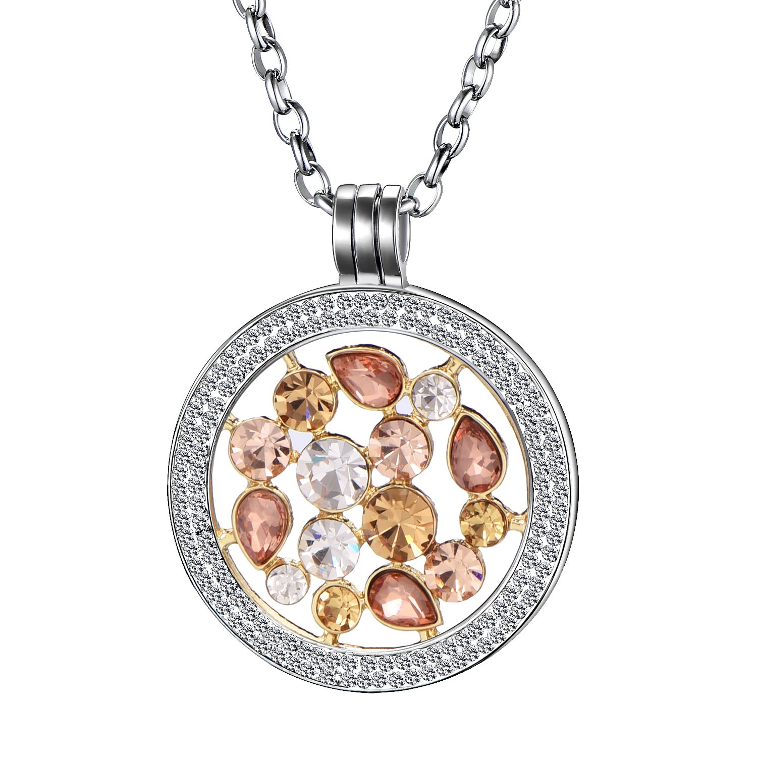 Morella 70cm Ladies Necklace and Zirconia Coin Holder Attachment with 33mm Coin Drop in Jewellery Pouch