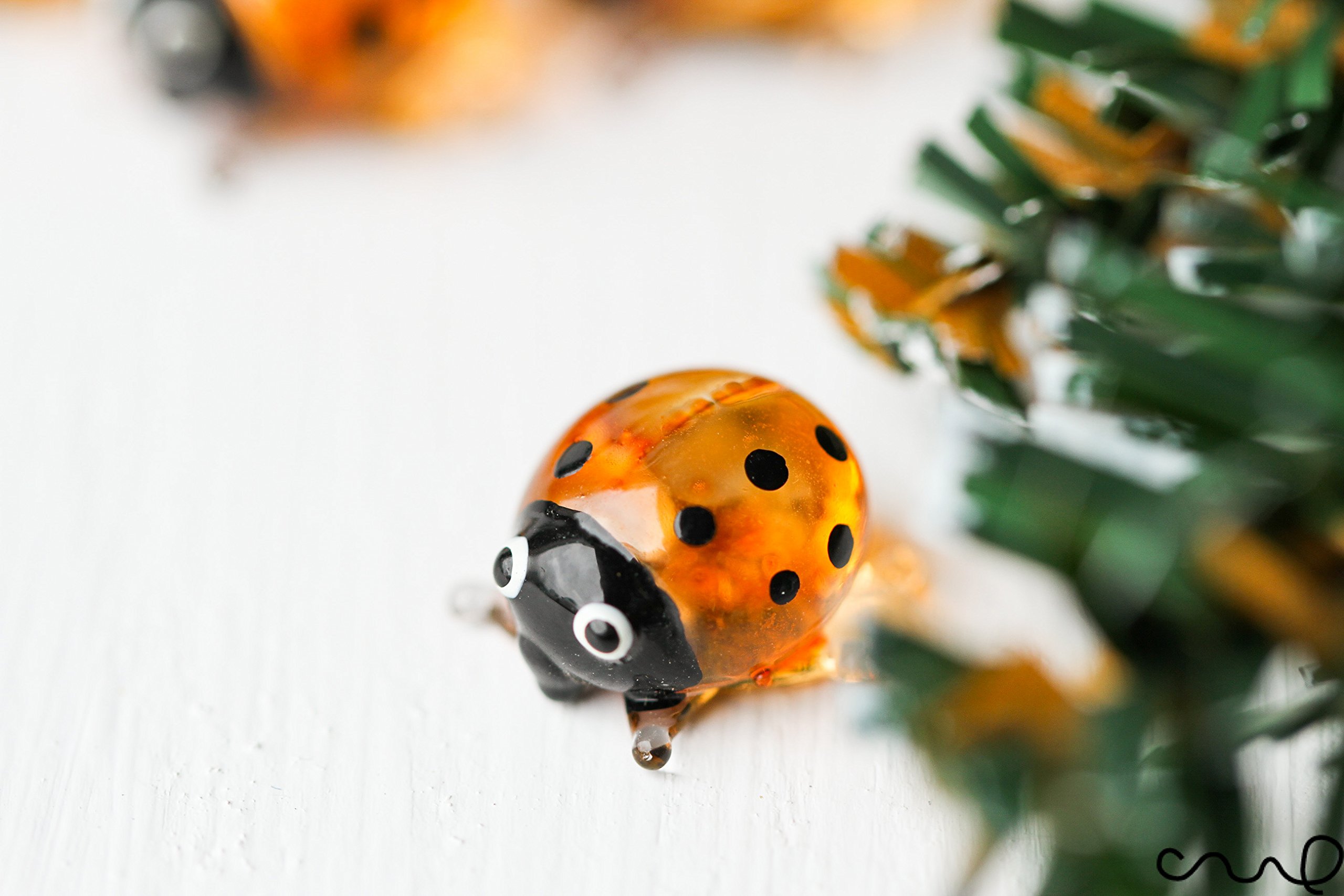 redchocol8® Tiny Mini Glass Ladybirds Orange Quality Mini Small Gloss Deco Pot Ornament Garden Ladybug Terrariums