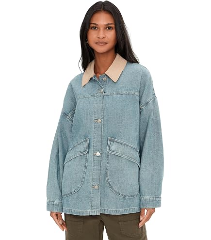 Free People Women's Madison City Denim Jacket, Solar Wash, Blue
