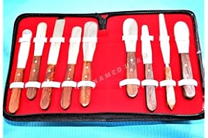 SYNAMED New Premium Grade Stainless Steel Set of 9 Pieces Dental Mixing Spatula Plastic Alignate Mixing-Wooden Handle