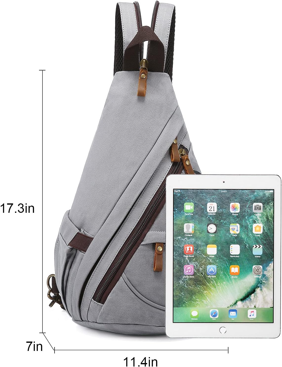 Canvas Sling Bag Backpack Crossbody Bag Backpack Chest Shoulder Bag for Men with USB Charging Port Grey