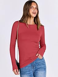 ANRABESS Women Long Sleeve Shirts Rib Knit Slim Fit