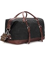 BAOSHA Canvas PU Leather Travel Tote Duffel Bag Carry on Bag Weekender Overnight Bag