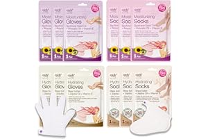 Epielle Hydrating & Moisturizing Hand & Foot Masks for Dry, Rough Skin, Self Care Gifts for Women, Spa Kit, Stocking Stuffers, Thanksgiving Essentials, 6 Moisturizing Gloves & 6 Moisturizing Socks