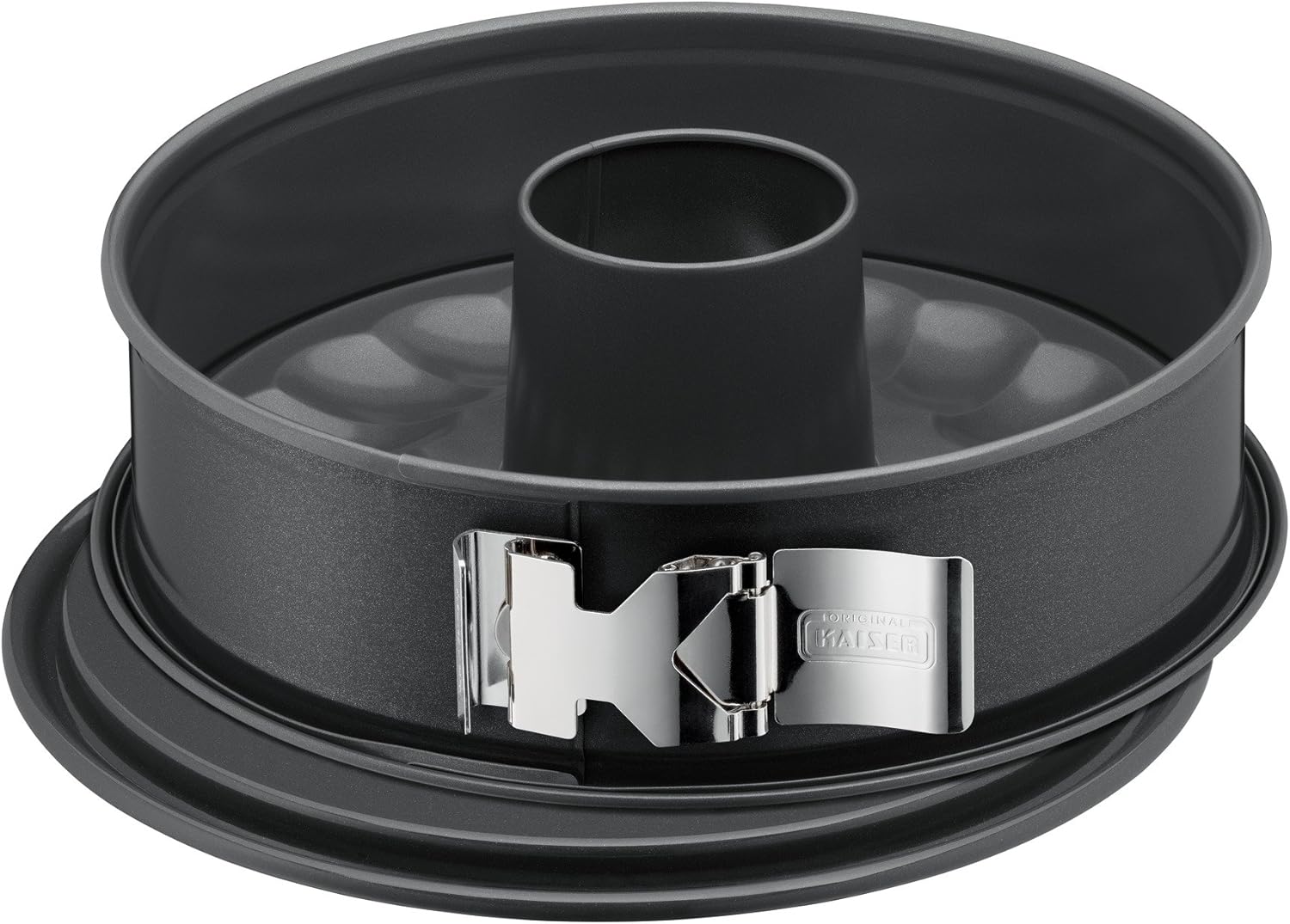 Kaiser La Forme Plus Springform, 28 cm rund, 2 Böden, Flach- und Rohrboden, runde Backform, SafeClick-Verschluss, Emailleboden, antihaftbeschichtet, schnittfest, auslaufsicher