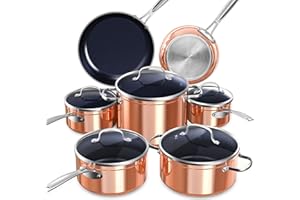 Nuwave Healthy Duralon Blue Ceramic Nonstick Cookware Set, Diamond Infused Scratch-Resistant, PFAS Free, Dishwasher & Oven Safe, Induction Ready & Evenly Heats,Tempered Glass Lids & Stay-Cool Handles
