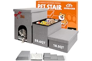ZERBUGER Dog Stairs with Condo 18" H, 3-Step Wider Dog Steps for High Beds Couch, Folding Storage Pet Stairs Gift for Small/Medium/Large Dogs Cats, Dog Ramp for Climbing Car Hold Up to 200 lbs, Smok Gray