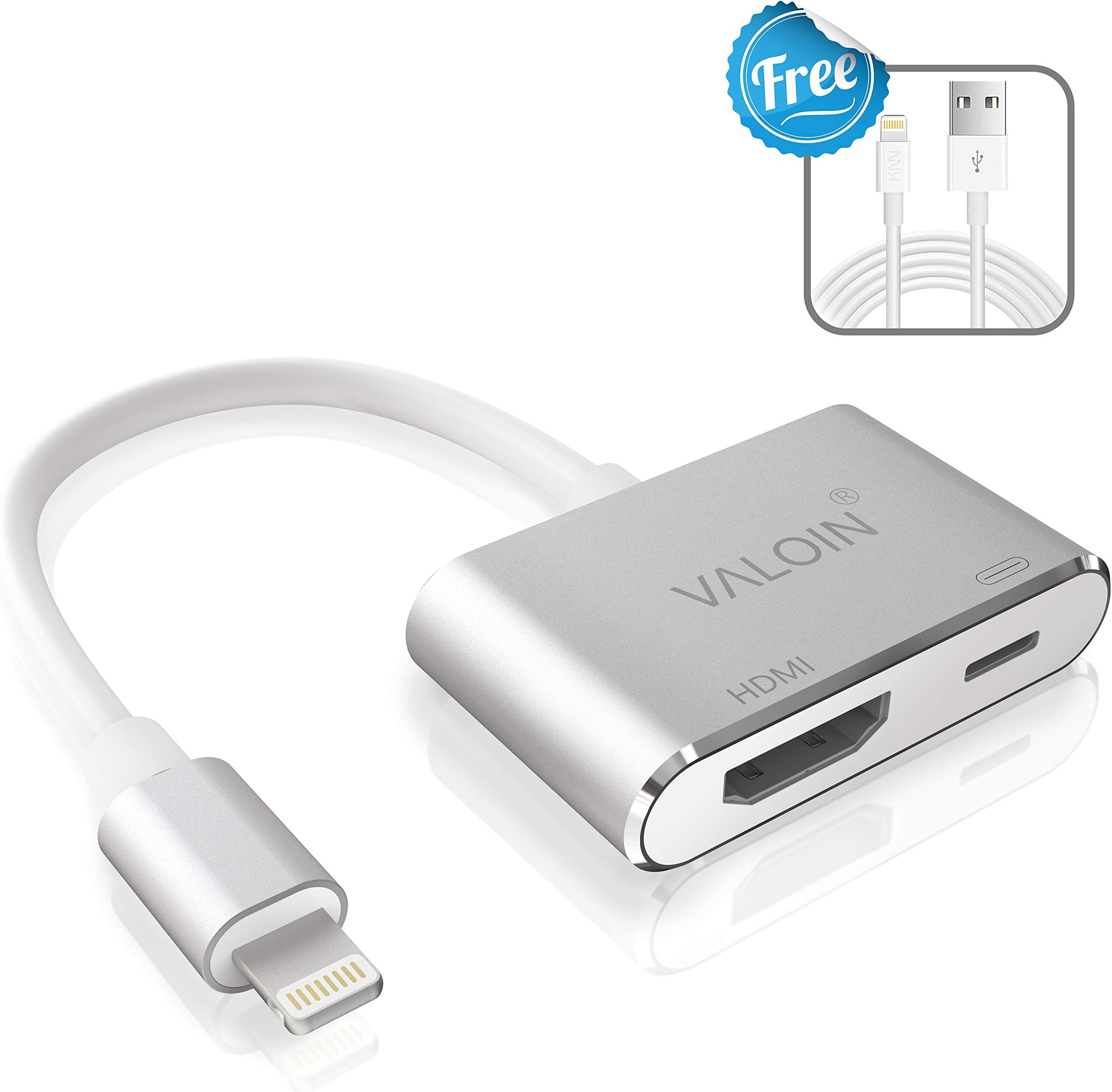 Valoin HDMI Adapter, 2 in 1 1080P Digital AV Adapter Converter for HD TV Monitor Projector Compatible with iPhone iPad and iPod Models