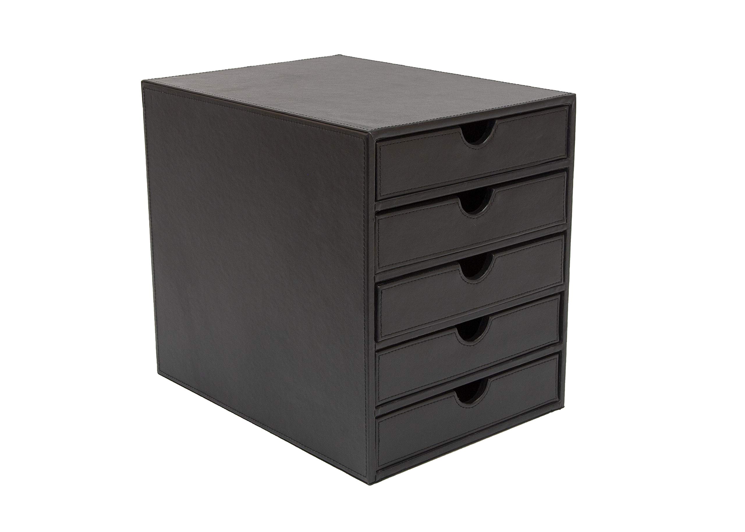 OSCO Faux Leather 5 Tier Paper Sorter A4 Drawer Unit, Document Storage Organiser, Desk Tidy for Home Office, Paperwork Filing Cabinet, 31 x 25.3 x 34 cm, Black โ image 1