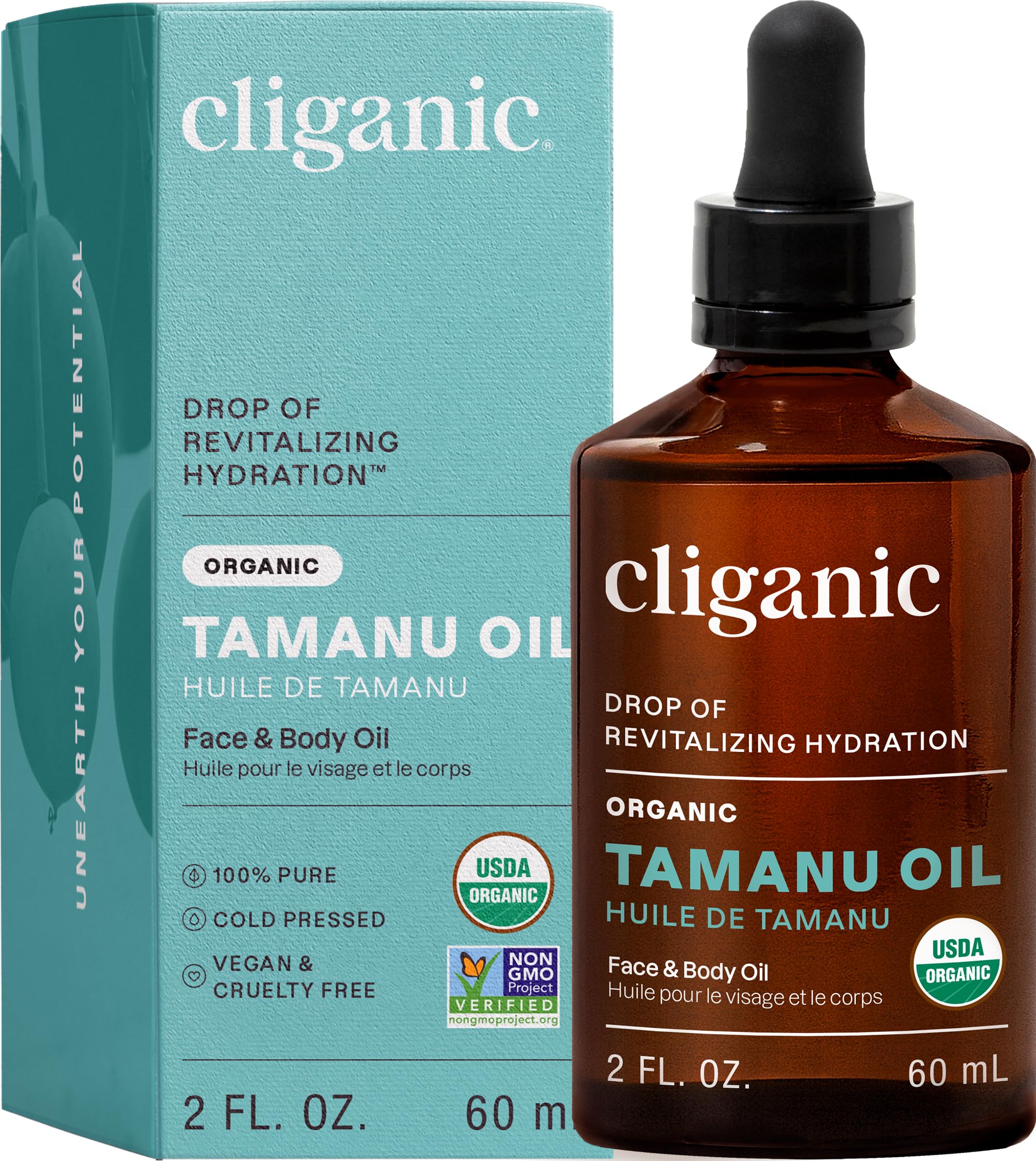 Cliganic USDA Organic Tamanu Oil, 100% Pure - For Face, Hair & Skin | Natural Cold Pressed Unrefined Hexane-Free
