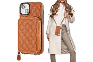 Bocasal Crossbody Wallet Case for iPhone 15 Plus, RFID Blocking PU Leather Zipper Handbag Purse Flip Cover, Kickstand Folio Case with Card Slots Holder Wrist Strap Lanyard 5G 6.7 Inch (Brown)