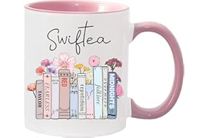 Bliss Monkey Co. Swiftea Coffee Mug - Funny Cute Singer Taylor Album - Taylor Mug - 11 Ounce Pink Rim and Interior - Gift for Women and Girl Fans Merch, Merchandise - Novelty Coffee Mug