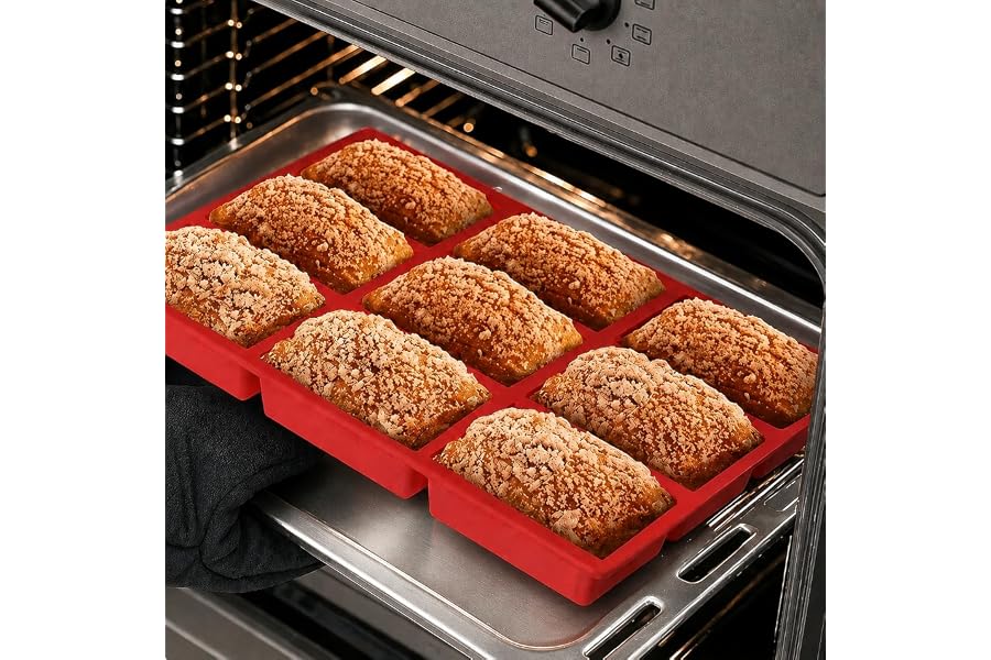 Mini Loaf Pans Silicone, 8-Cavity Nonstick Mini Bread Loaf Pan for Baking Cornbread, Brownies, Cheesecake, Chocolate, Small Loaves, Oven Safe Reusable Bakeware (Red, 1 Pack)