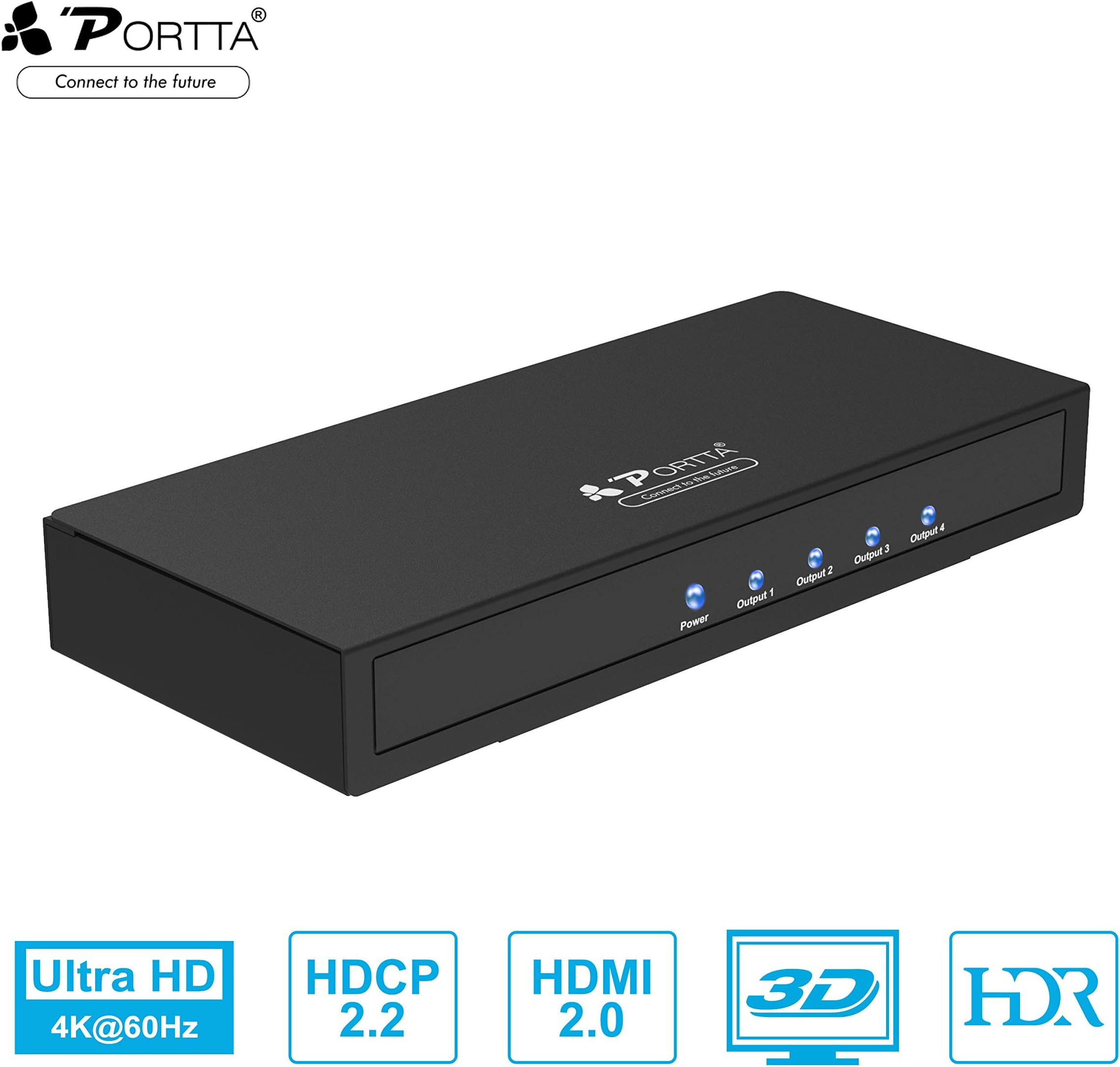 Portta Premium HDMI Splitter 1X4 4 Port V2.0 with HDCP Key 4Kx2K@60Hz with EDID HDCP2.2
