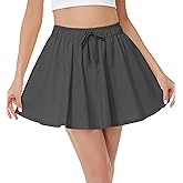 MIVEI Womens Cotton Linen Skorts Skirts Pleated Cute Dark A-Line Skirts with Pockets Inner Shorts
