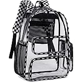 CAMTOP Clear Backpack Heavy Duty Transparent Bag See Through BookBag for Student School Work Festival Sport Travel (Check)