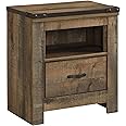 Signature Design by Ashley Trinell Rustic 1 Drawer Nightstand with USB Charing Stations, 26.22" Tall, Warm Brown