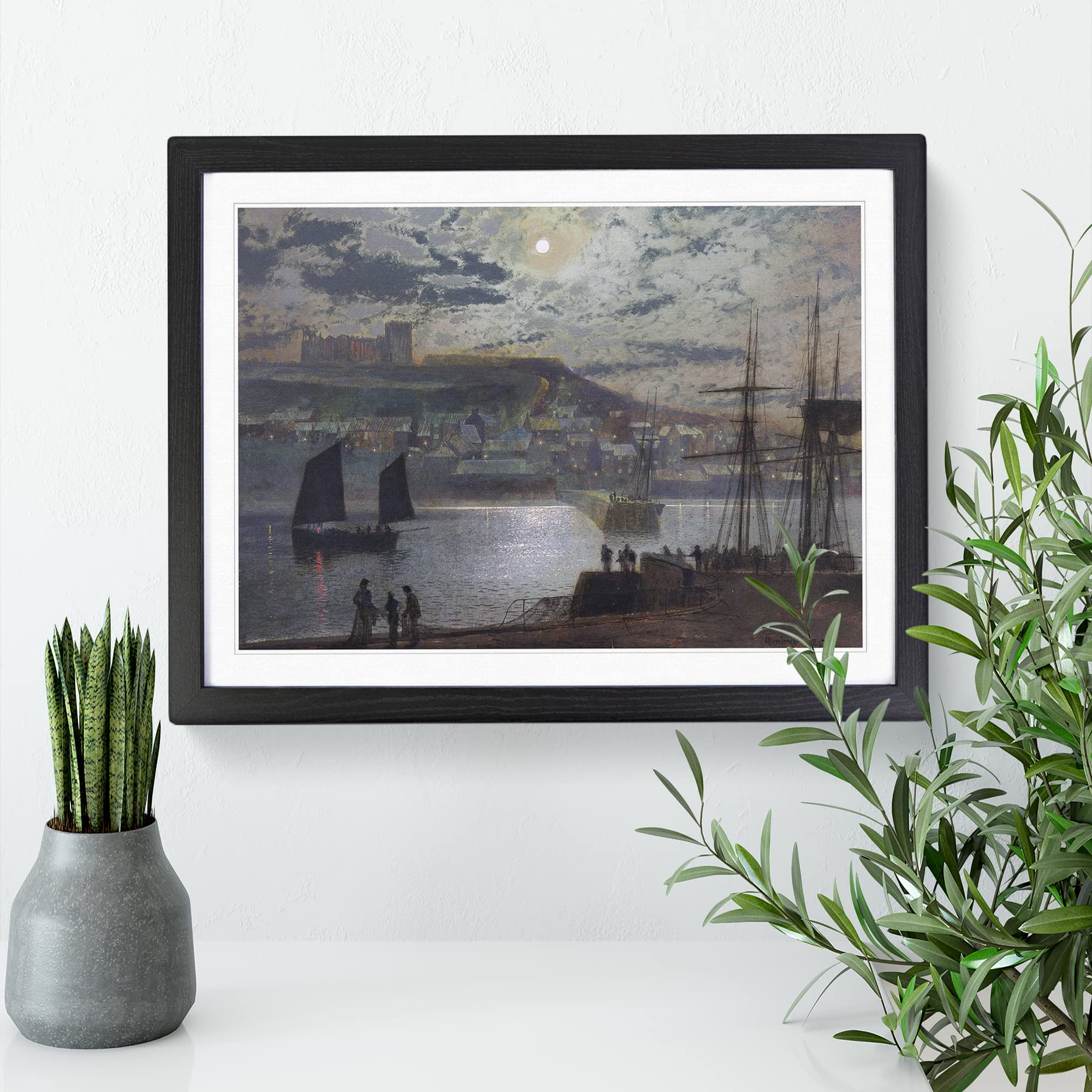 Whitby Harbour Vol.2 By John Atkinson Grimshaw Classic Painting Framed Print | A3 Black Framed Wall Art | Ready to Hang | Classic Historical Picture | Living Room Bedroom Lounge Office