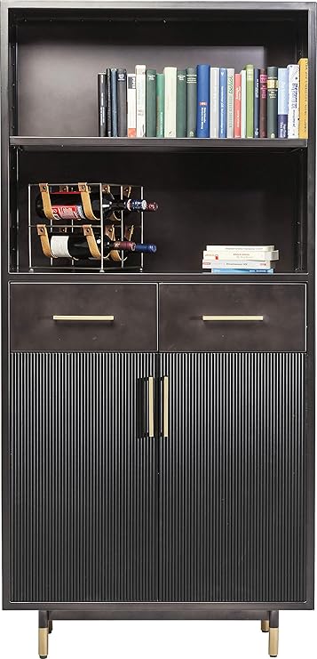 Kare Schrank Nero, großes Design Buffet aus Stahl, schwarzes, graues