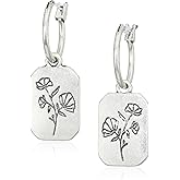 Lucky Brand Silver-Tone Flower Rectangle Charm Hoop Earrings