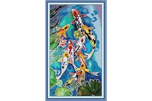 Svarog Stamped Cross Stitch Kits Beginners Full Range of Embroidery Patterns Starter Kits for Adult or Kids DIY Cross Stitches Needlepoint Kits 14CT-Koi 16.93x27.95 inch