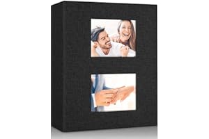 MSTONAL Photo Album 4x6 200 Pockets for Wedding Gifts, Linen Hardcover Memory Book with Front Window for Family Anniversary School Baby Travel Pictures Holds 200 Horizontal Photos, Black