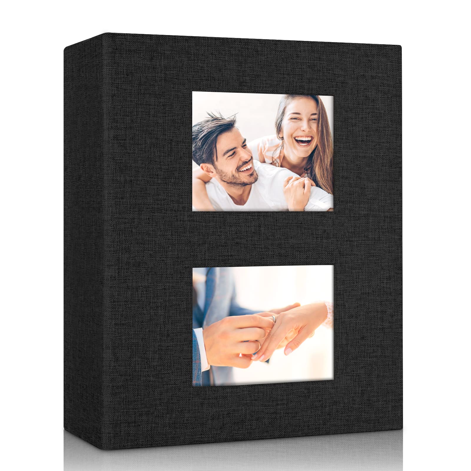 Photo 1 of MSTONAL Photo Album 4x6 200 Pockets for Wedding Gifts, Linen Hardcover Memory Book with Front Window for Family Anniversary School Baby Travel Pictures Holds 200 Horizontal Photos, Black