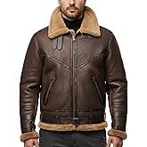 FLAVOR Mens Real Shearling Bomber Jacket Aviator Leather Winter Jacket