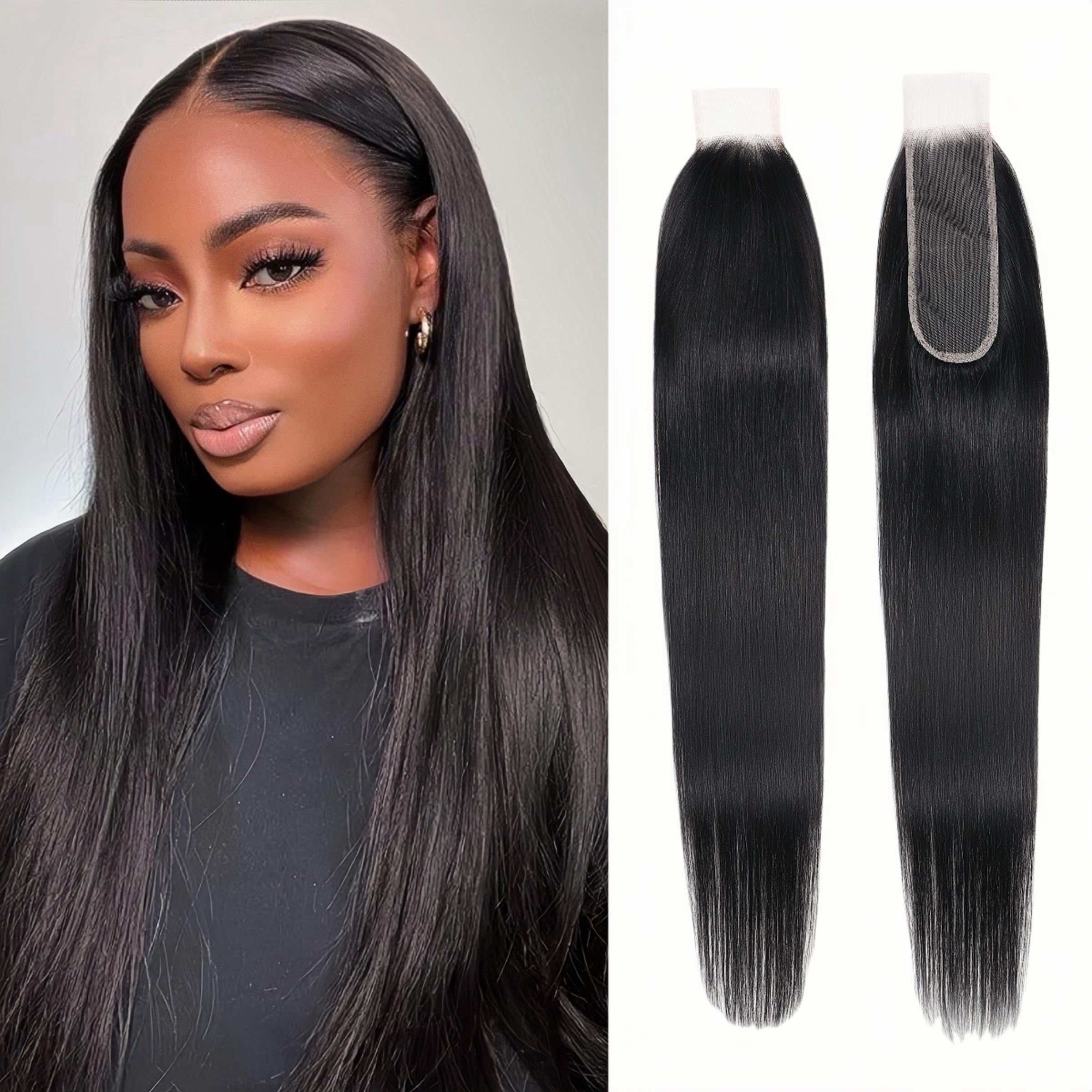Photo 1 of 2x6 HD Lace Closure Straight Human Hair 12 Inch 2 by 6 HD Lace Closure 100% Brazilian Virgin Unprocessed Middle Part Human Hair Kim K Closure With Baby Hair Natural Color