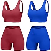 YWBIN 4 Piece Workout Sets for Women Seamless Ribbed High Waist Yoga shorts with Sports Bra Outfits