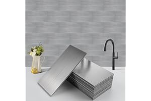 V-MOZZA 100-Pieces Peel and Stick Metal Backsplash, 3" x 6" Peel and Stick Metal Tiles Subway Tile Stick on Backsplash for Kitchen Fireplace Bathroom