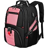 YOREPEK Travel Backpack, 50L Laptop Backpacks for Men Women, Water Resistant Airline Approved Bag with USB Charging Port Fits 17 Inch Computer, Pink