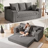 Boneless Couch for Living Room, 3 Seater Convertible Sofa Bed in Box, Grey | 70'' Boleness Loveseat Sleeper, Sofa Bed Queen Folding Pull Out Couch, Floor Sofa with 5 Pillows, No Assembly Required