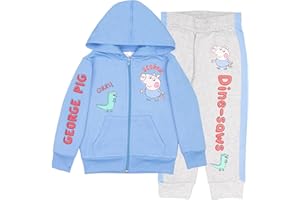 Peppa Pig George Pig Boy's 2 Piece Fleece Set - Dine-saws!! Zip Up Hoodie and Joggers Bundle for Kids and Toddlers