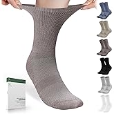 Bulinlulu Diabetic Socks for Men Women-6 Pairs Non Binding Crew Diabetic Neuropathy Socks with Seamless Toe for Size 6-9 9-12