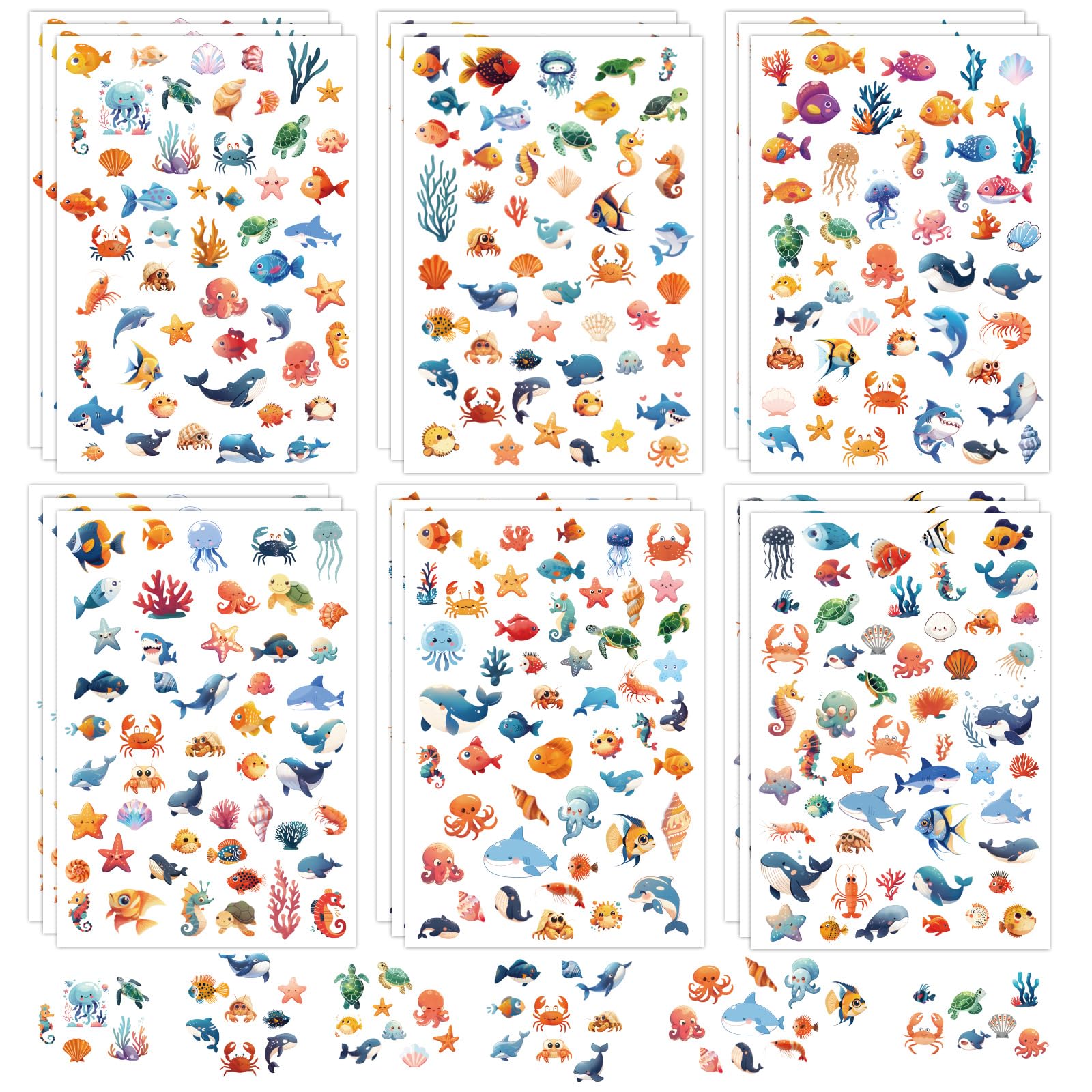 18 Sheets Sea Animal Stickers, Cute Ocean Creature Stickers Life Under The Sea Shape Marine Animal Stickers for Class Rewards Teacher Kids Boys Girls Fish Turtle Shark Dolphin Scrapbook