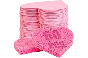 GREENBOLL 60-Count Compressed Facial Sponges | Makeup Remover Sponge | 100% Natural Cosmetic Spa Sponges for Facial Cleansing | Exfoliating Mask | Face Scrubber (Heart)