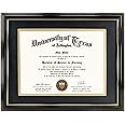 GraduationMall 8.5x11 Diploma Frame with Black over Gold Mat or Display 11x14 Certificate without Mat,Solid Wood & UV Protection Acrylic,Glossy Black Finish with Gold Trim
