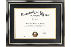GraduationMall 8.5x11 Diploma Frame with Black over Gold Mat or Display 11x14 Certificate without Mat,Solid Wood & Tempered Glass,Glossy Black Finish with Gold Trim