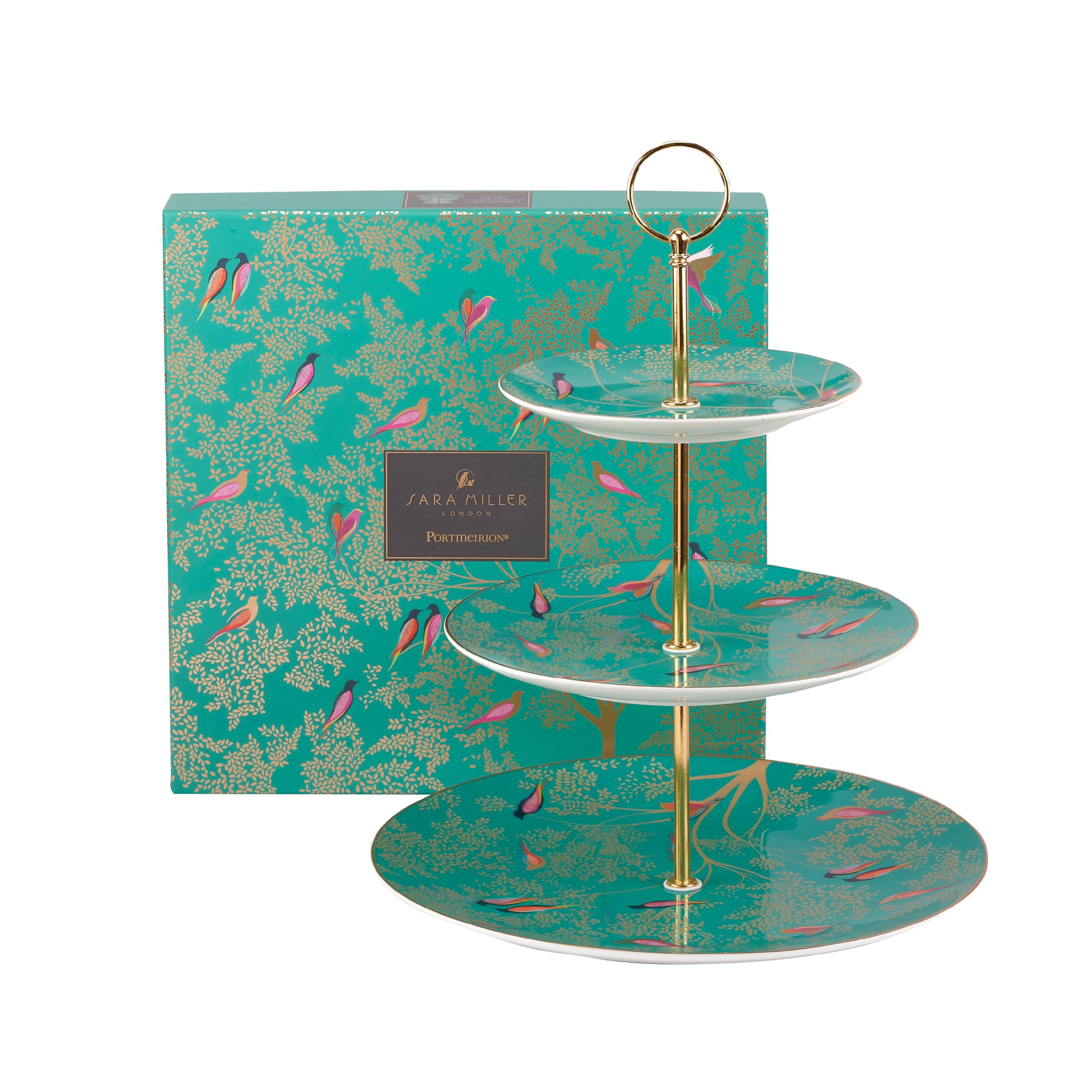 Sara Miller for Portmeirion Chelsea 3 Tier Cakestand Green, Ceramic, 280 x 280 x 60 cm
