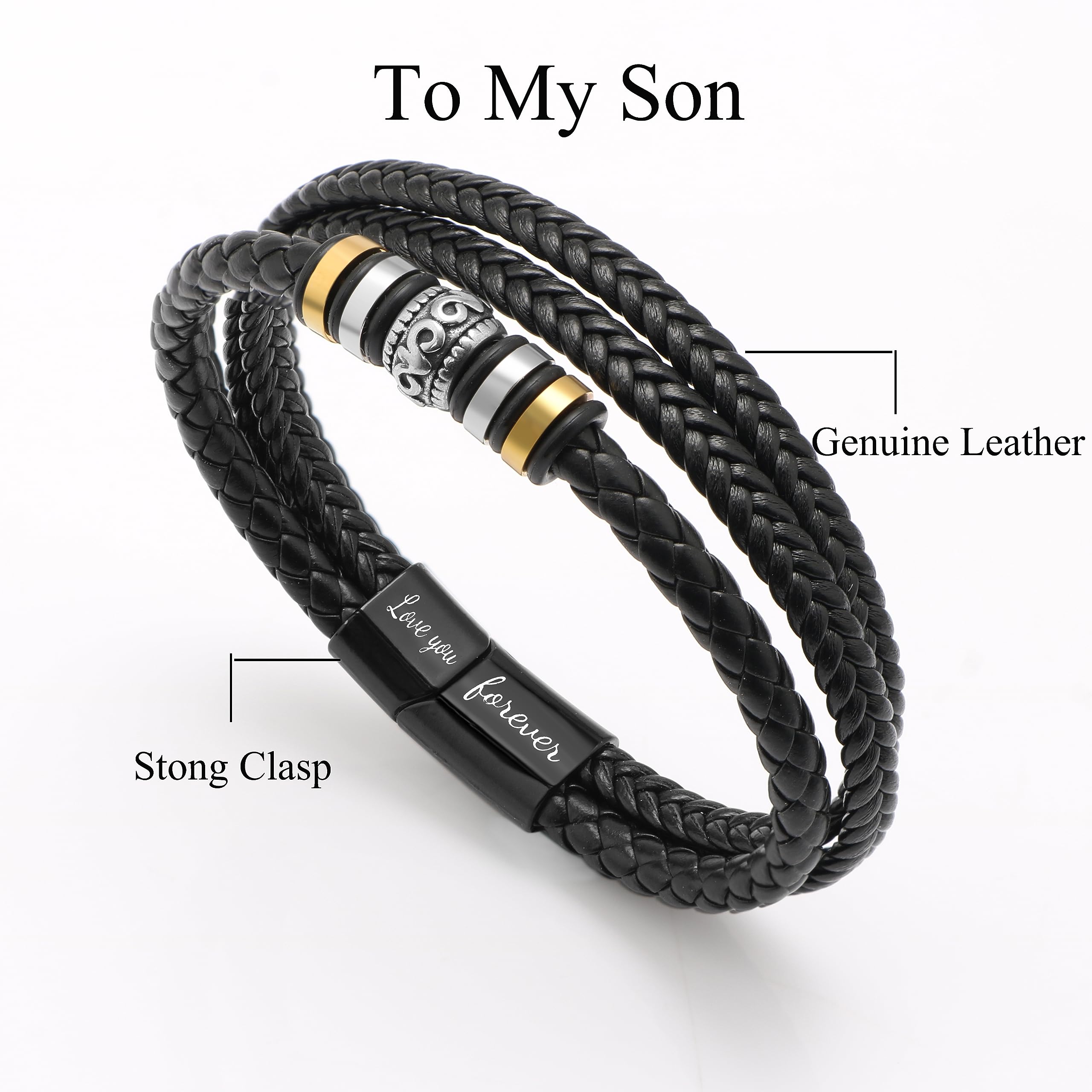 Leather Bracelet for Men Multi-Layer Braided Leather Bracelet with Clasp Black Inspirational Bangle Bracelet Wristband Christmas Birthday Valentine's Day Gifts for Boyfriend Husband Dad Brother Son Grandson