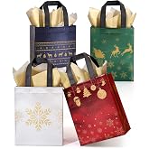 STYPOP 16 Pack 10" Christmas Gift Bags Medium Size with Tissue Paper, Reusable Non-Woven Christmas Tote Bags with Handles, Perfect for Holiday Gift Wrap/Party Favor Supplies, 10.2" &times; 8.3" &times; 4"