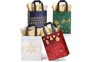 STYPOP 16 Pack 10" Christmas Gift Bags Medium Size with Tissue Paper, Reusable Non-Woven Christmas Tote Bags with Handles, Perfect for Holiday Gift Wrap/Party Favor Supplies, 10.2" × 8.3" × 4"